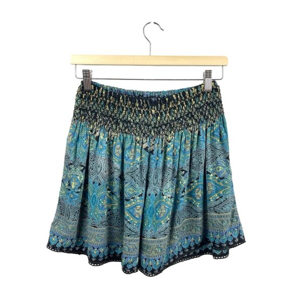 Angie Blue and Green High Waist Shorts - Picture 3 of 5